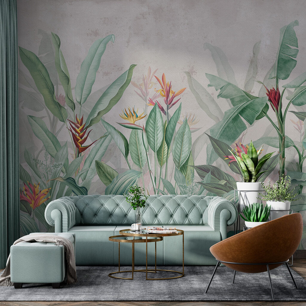 Frunze tropicale pe petrol — interior 4