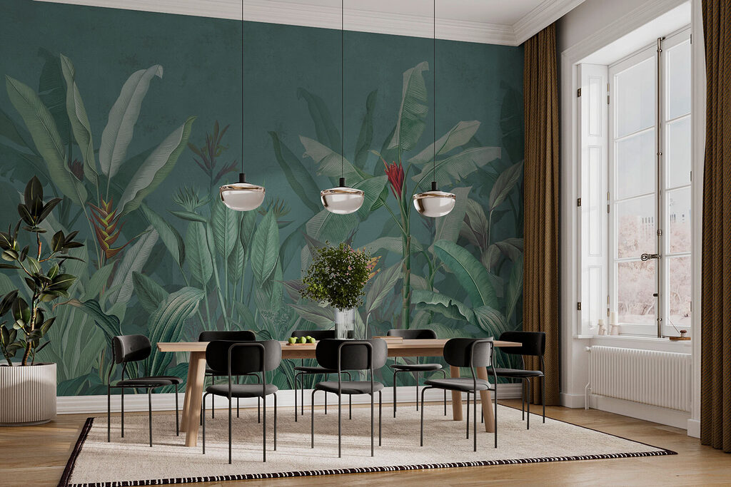 Frunze tropicale pe petrol — interior 4