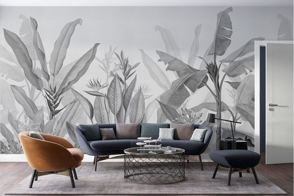 Frunze tropicale pe petrol — interior 2