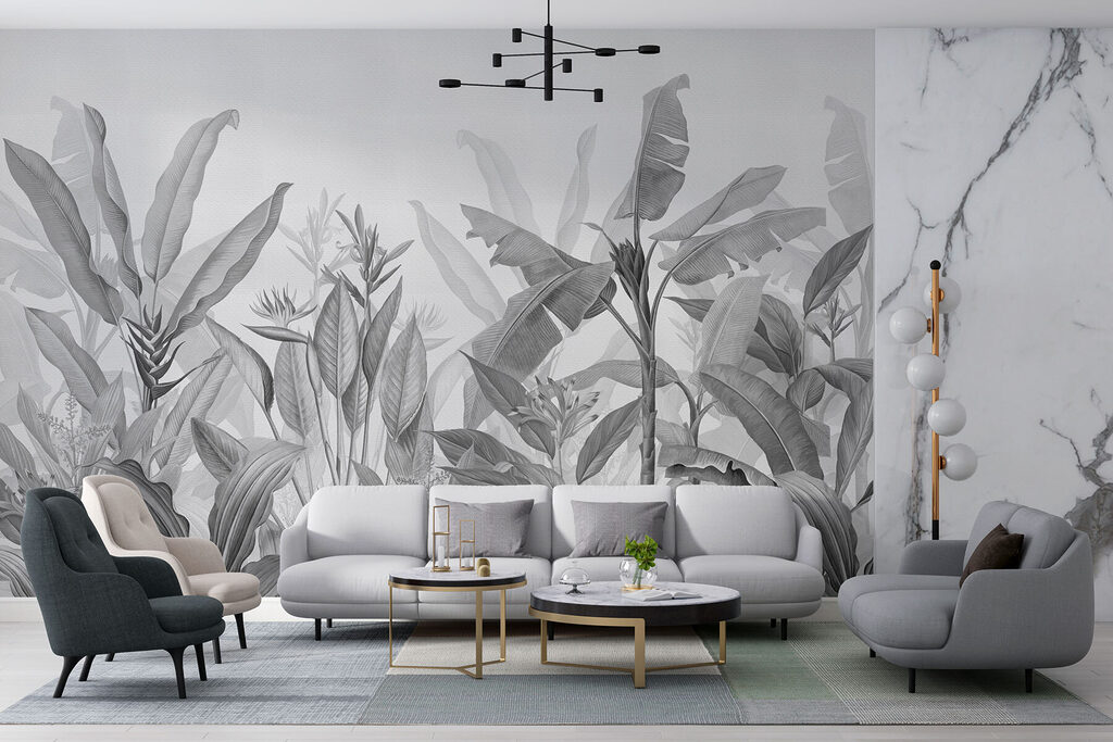 Frunze tropicale pe petrol — interior 3