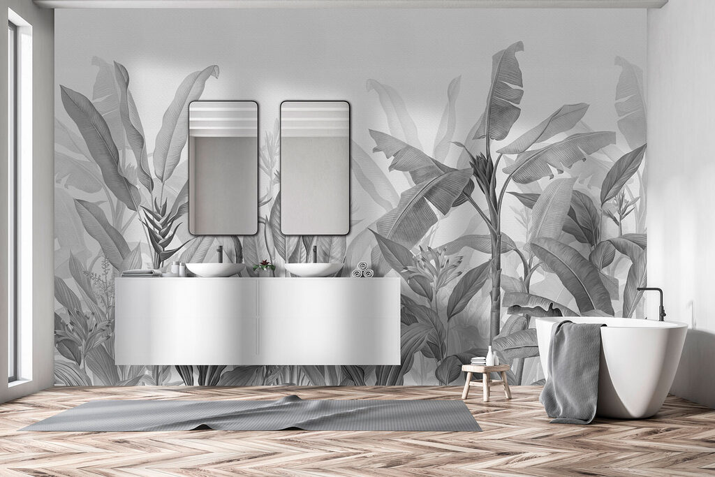 Frunze tropicale pe petrol — interior 4