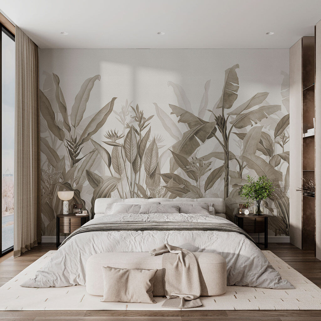 Frunze tropicale pe petrol — interior 2