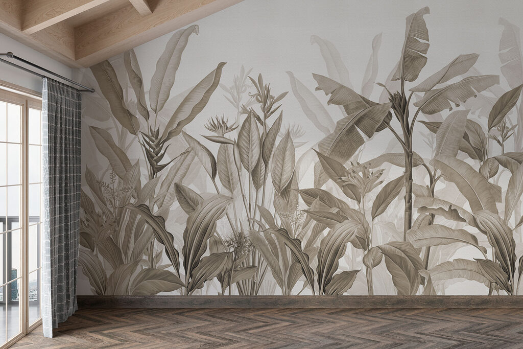 Frunze tropicale pe petrol — interior 3