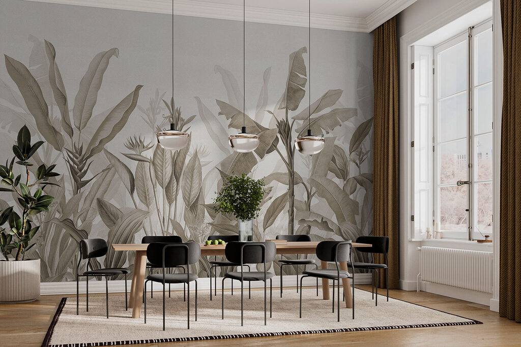 Frunze tropicale pe petrol — interior 4