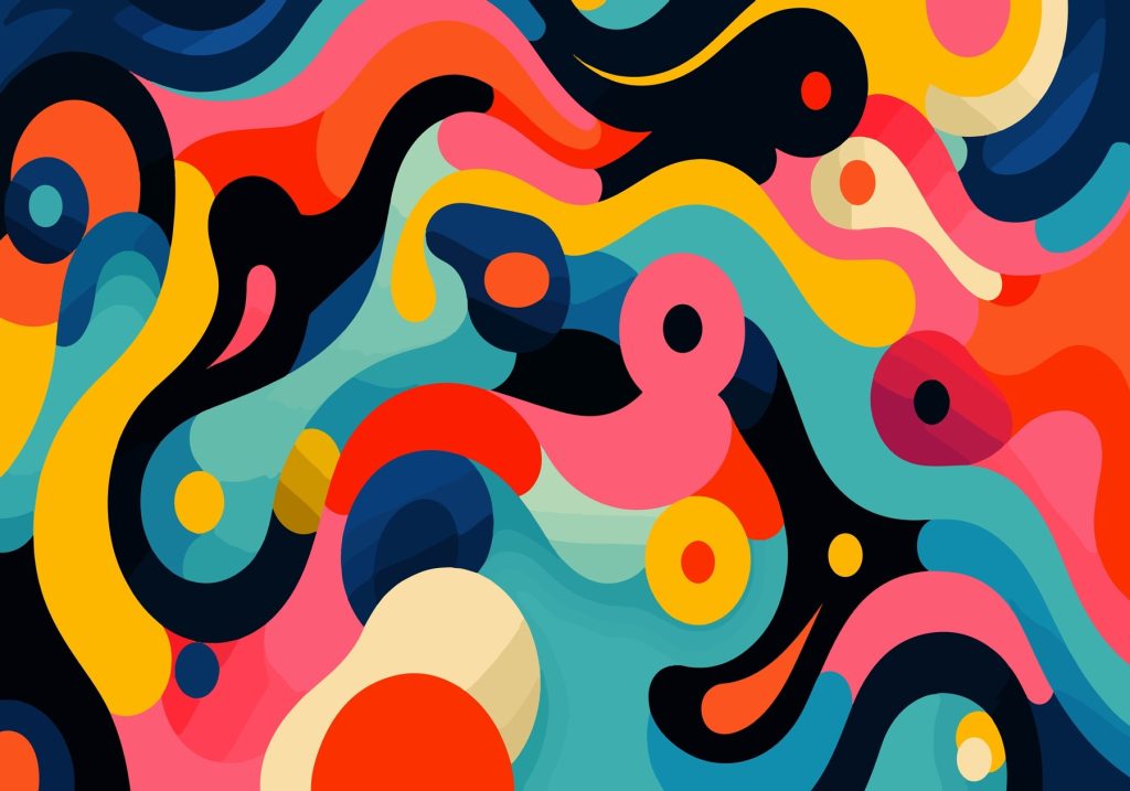 Volute colorate pe negru — design complet
