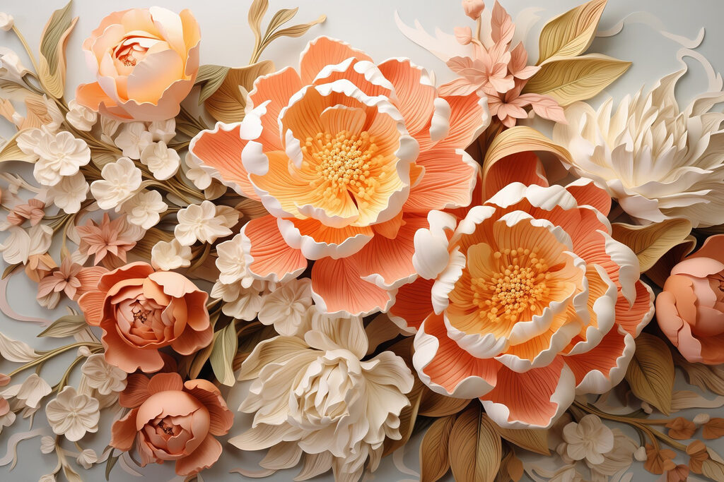 Flori piersică în relief — design complet