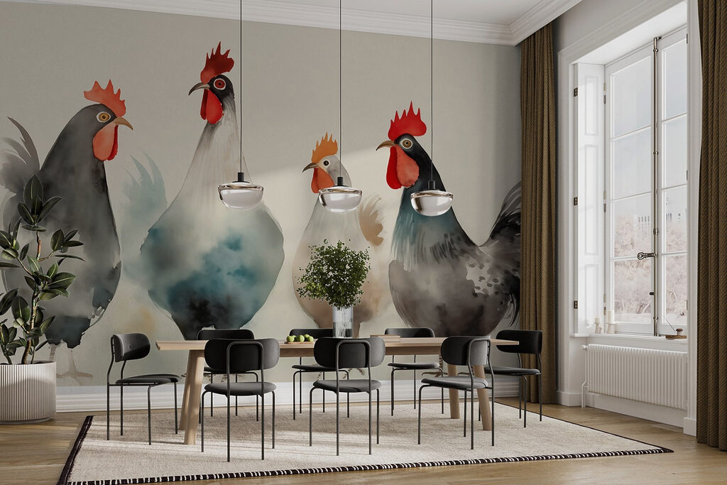 Găini în acuarelă — interior 1