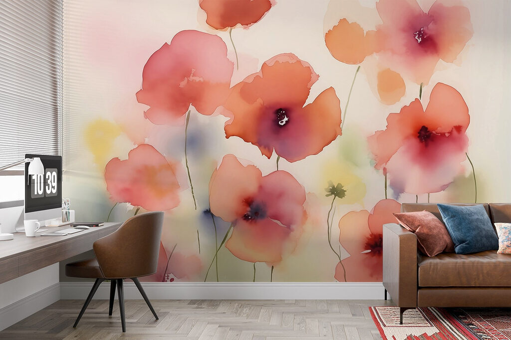Flori corai pe galben — interior 1
