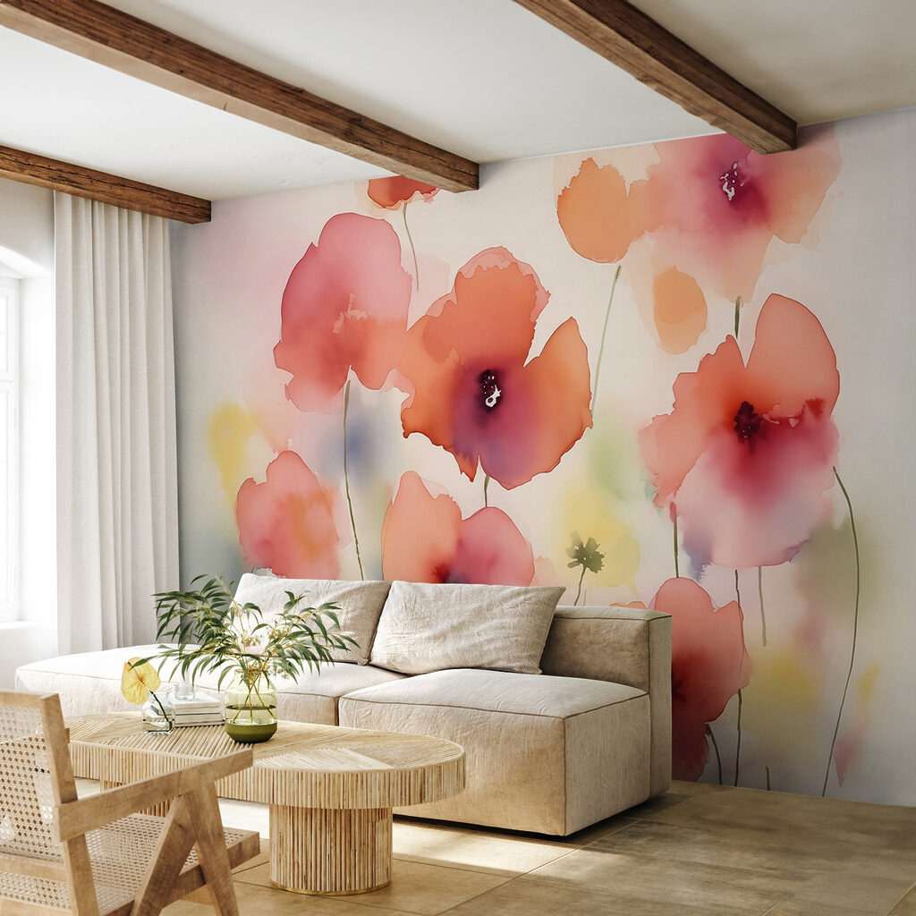 Flori corai pe galben — interior 2