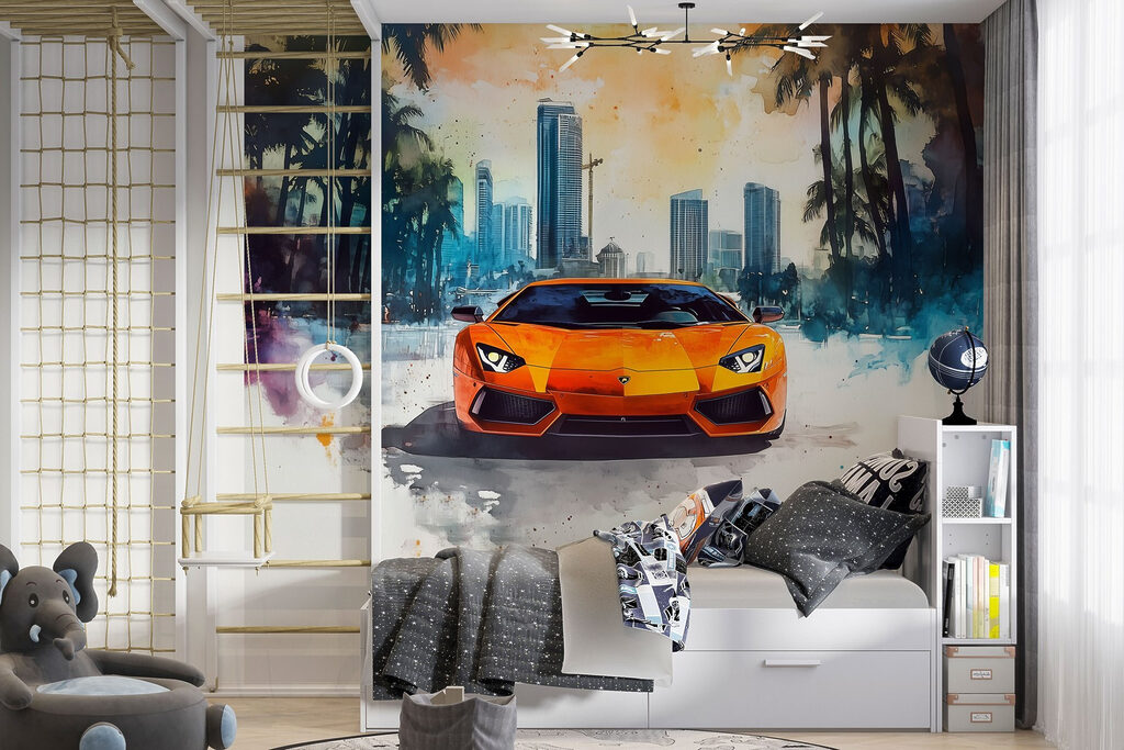 Mașină sport printre clădiri — interior 3