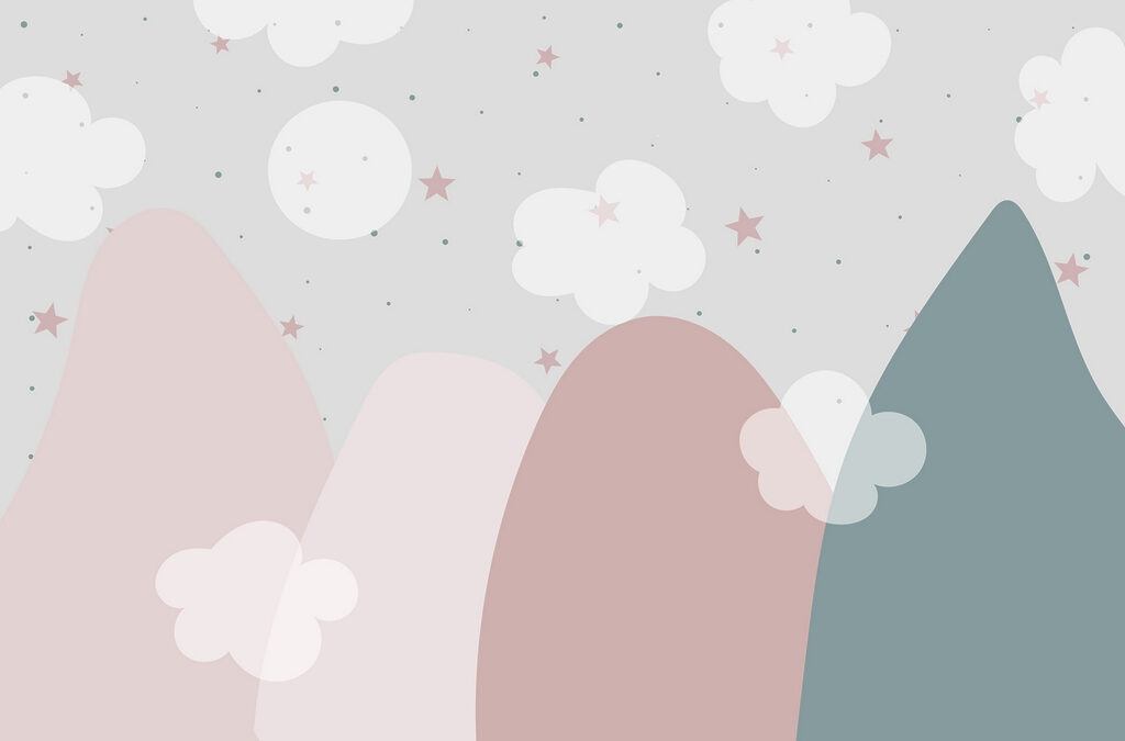 Munți pastel sub lună — design complet