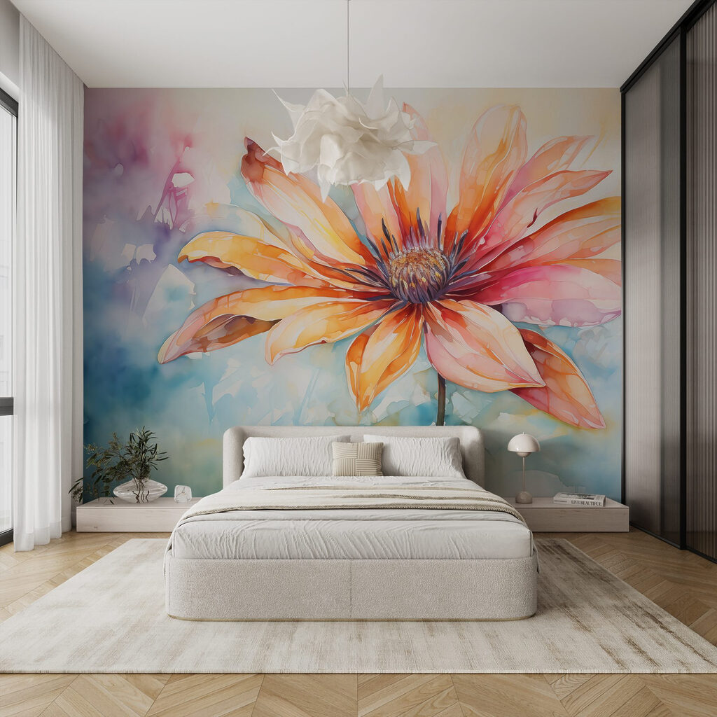 Floare portocalie în acuarelă — interior 1