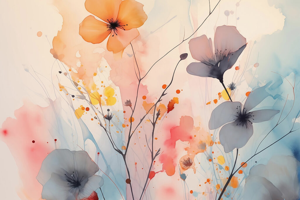 Flori pe pete colorate — design complet