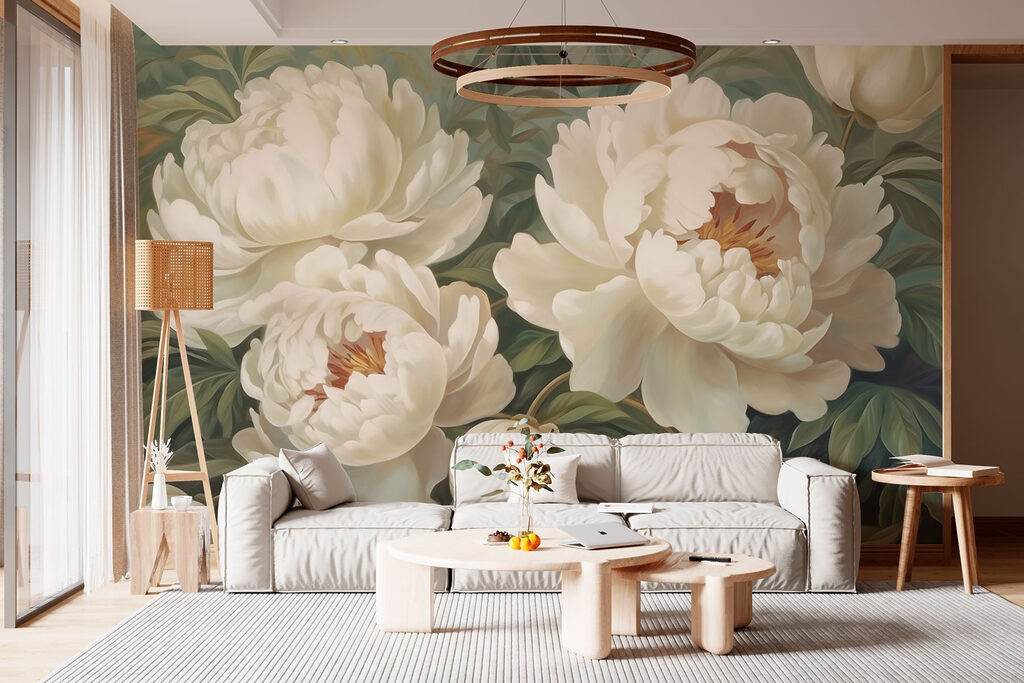 Flori albe pe verde-cenușiu — interior 2
