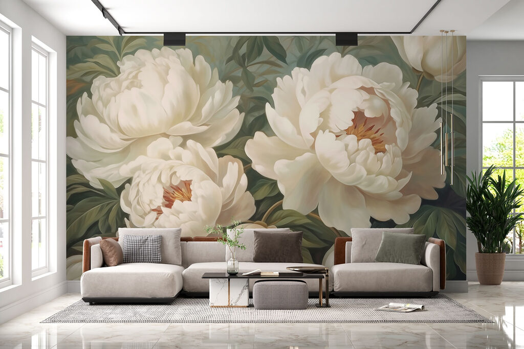 Flori albe pe verde-cenușiu — interior 3