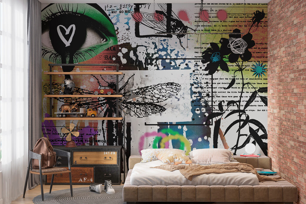Ochi printre pete colorate într-un interior