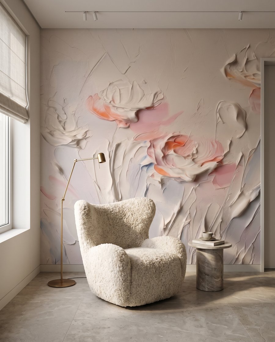 Flori roz, tușe aspre — interior 2