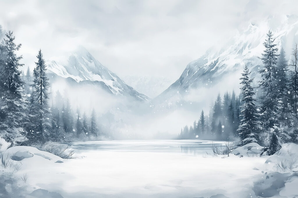 Lac înghețat între pini — design complet