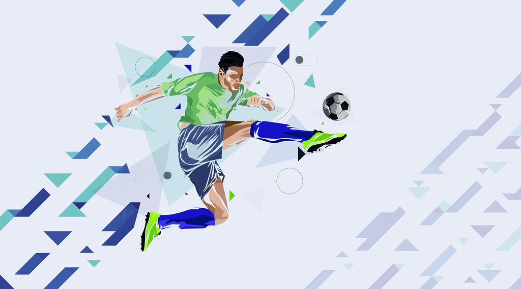 Fotbalist printre săgeți albastre — design complet