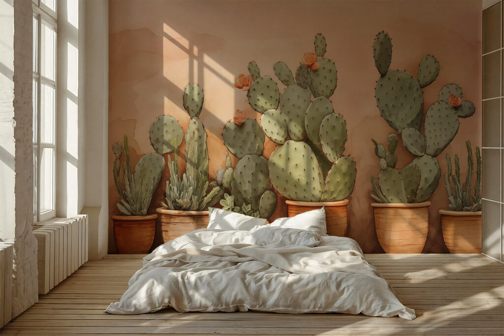 Cactuși pe fundal piersică — interior 1
