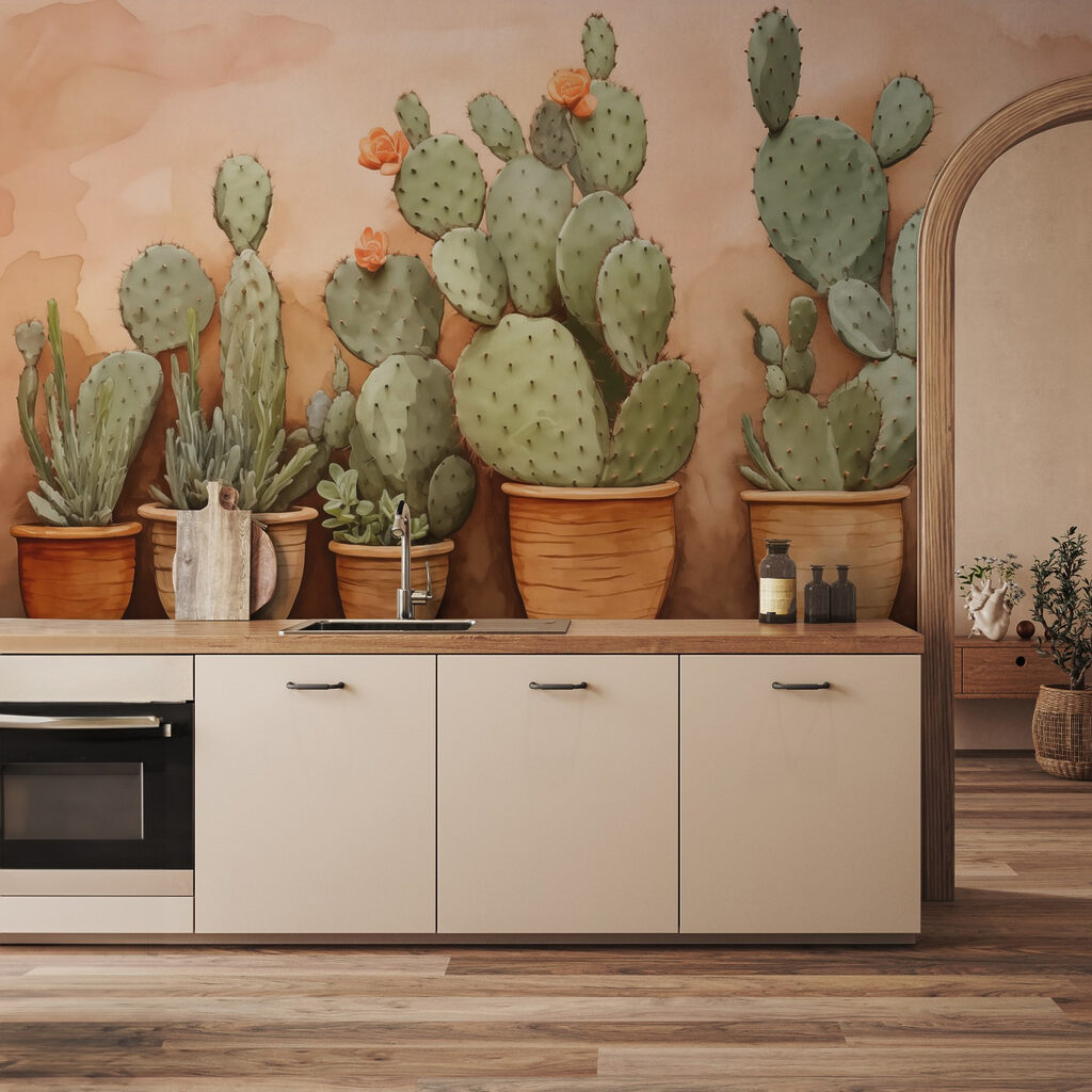 Cactuși pe fundal piersică — interior 2