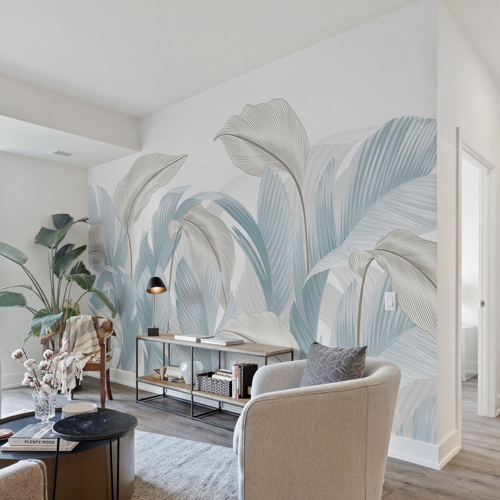 Frunze curbate pe albastru — interior 3