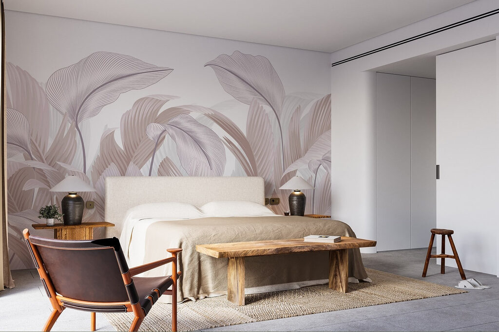 Frunze curbate pe albastru — interior 1