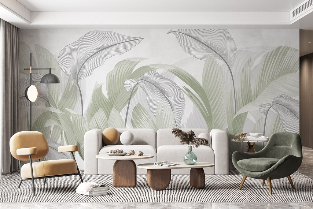 Frunze curbate pe albastru — interior 2