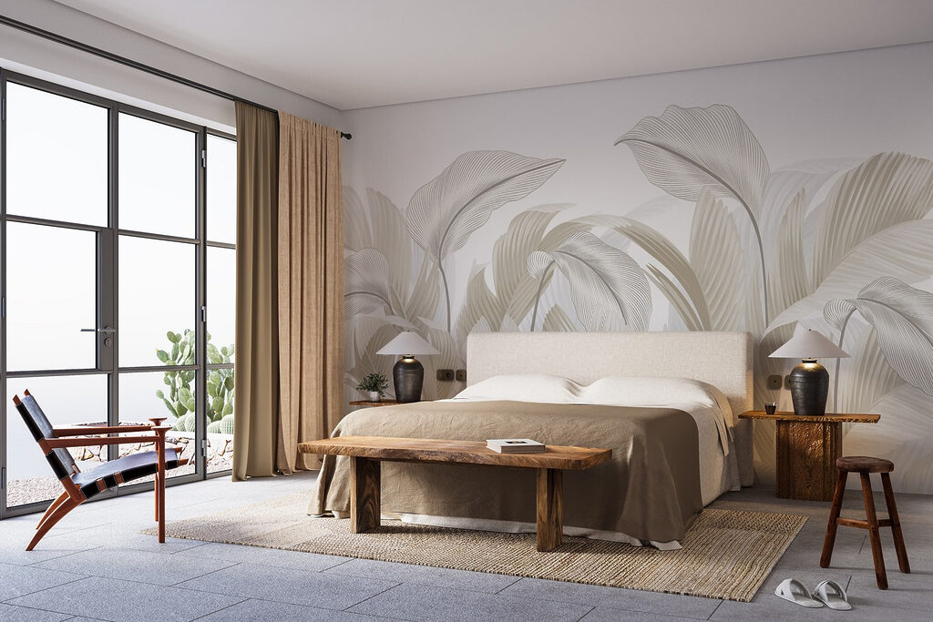 Frunze curbate pe albastru — interior 1