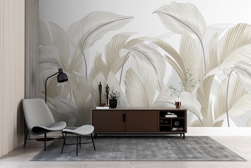 Frunze curbate pe albastru — interior 3