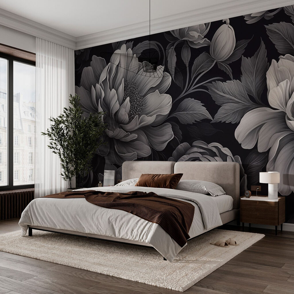 Flori gri pe negru — interior 1