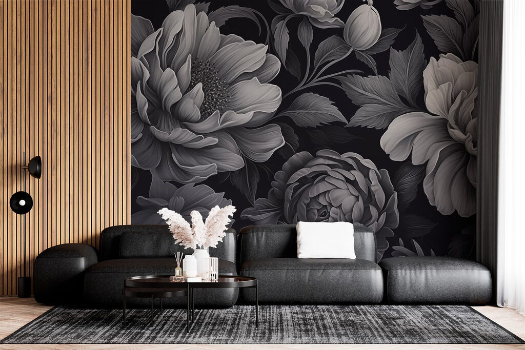 Flori gri pe negru — interior 2