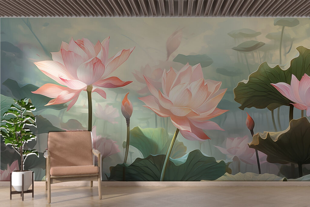 Lotus roz printre frunze — interior 1