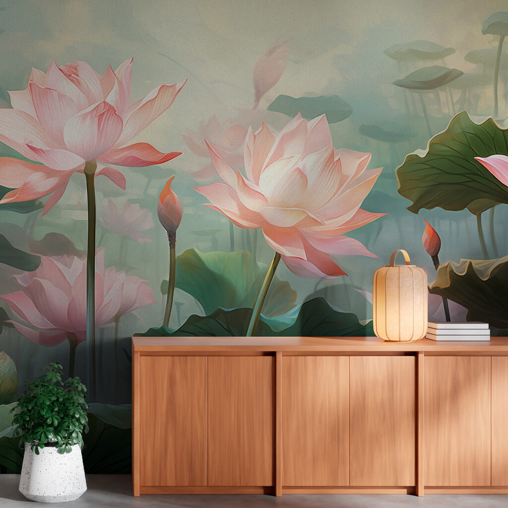 Lotus roz printre frunze — interior 2