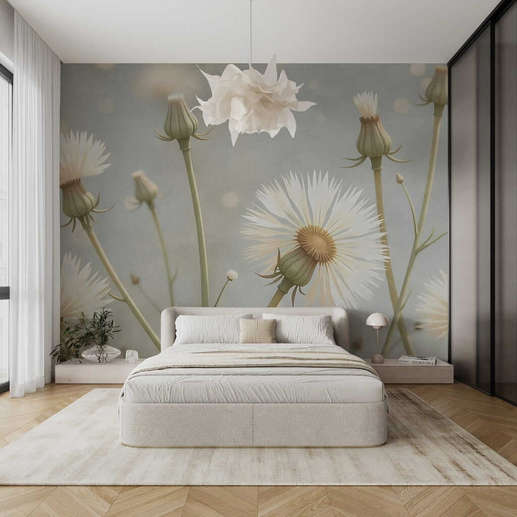 Flori pe fundal gri-verde — interior 1