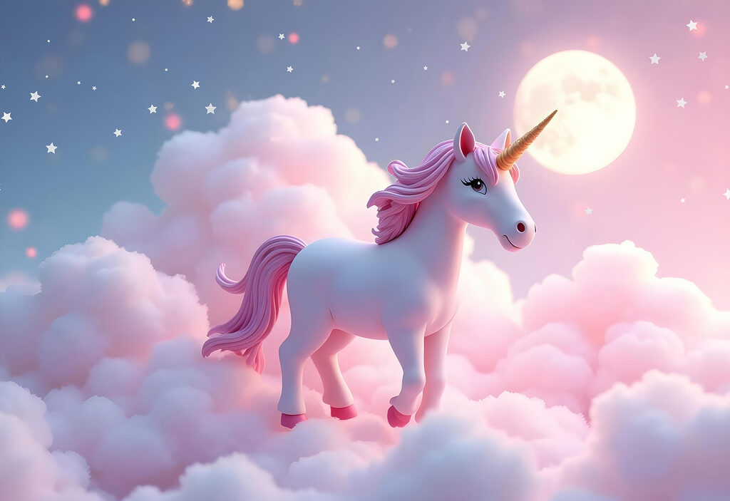 Unicorn pe nori roz — design complet