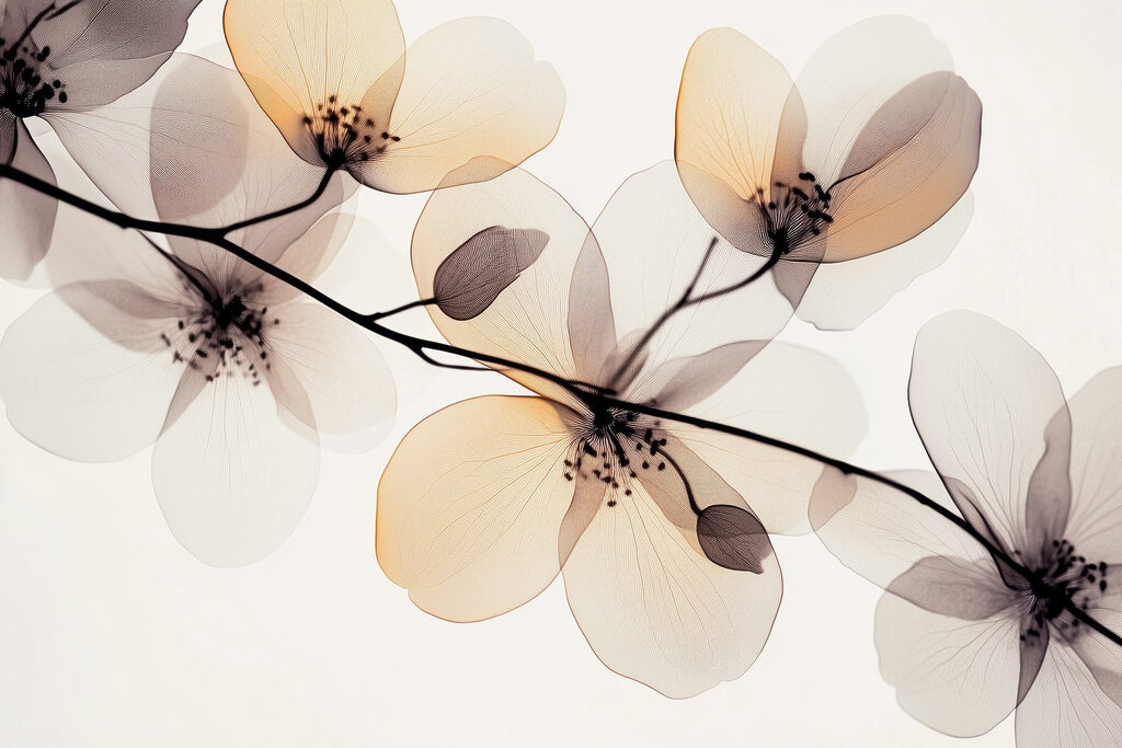 Flori transparente pe ramuri — design complet