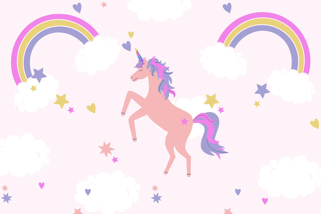 Unicorn între curcubee — design complet