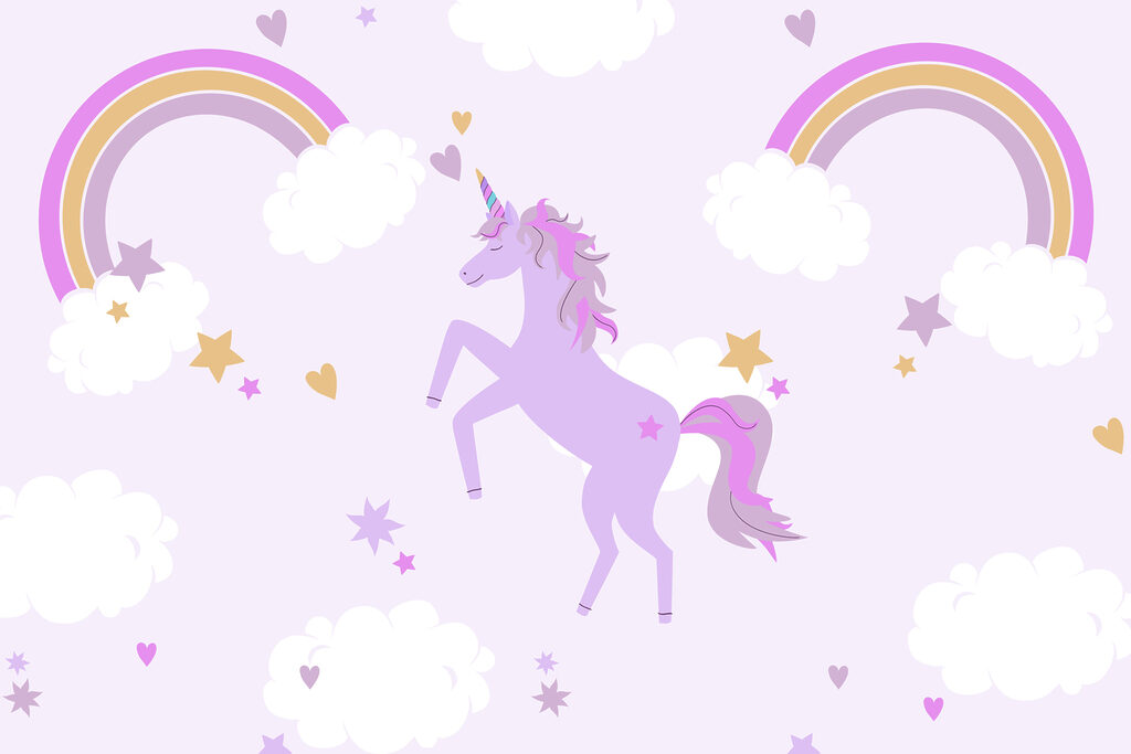 Unicorn între curcubee — design complet