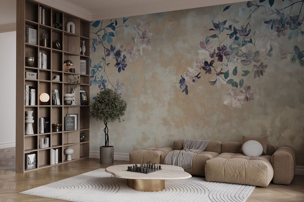 Bloesem albastru pe bej — interior 2
