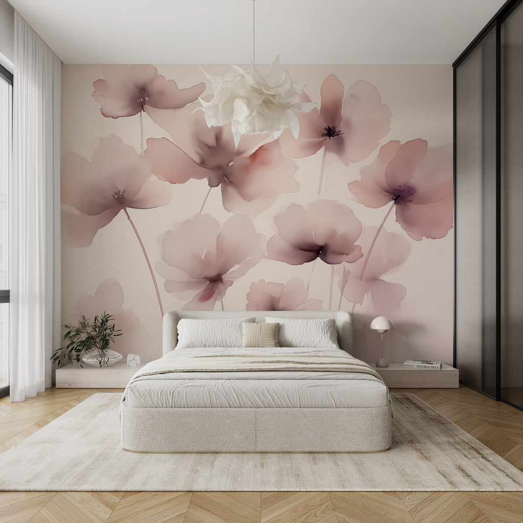 Flori roz, fundal cald — interior 1