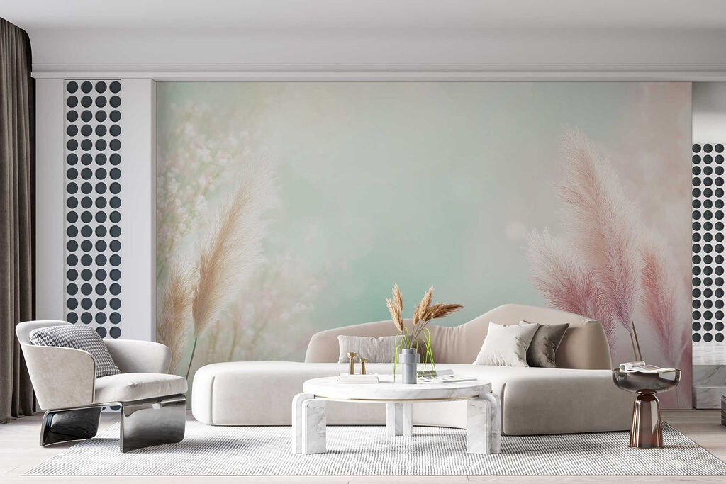 Plume roz pe verde — interior 1