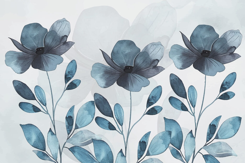 Flori albastre, frunze ovale — design complet