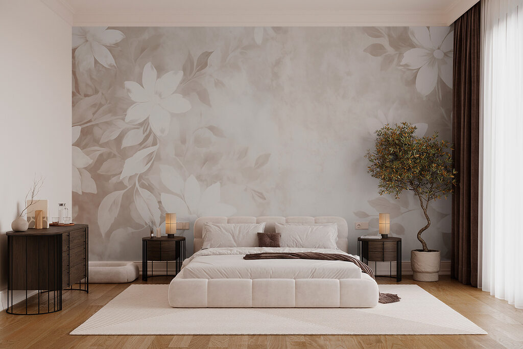 Flori albe pe bej — interior 1