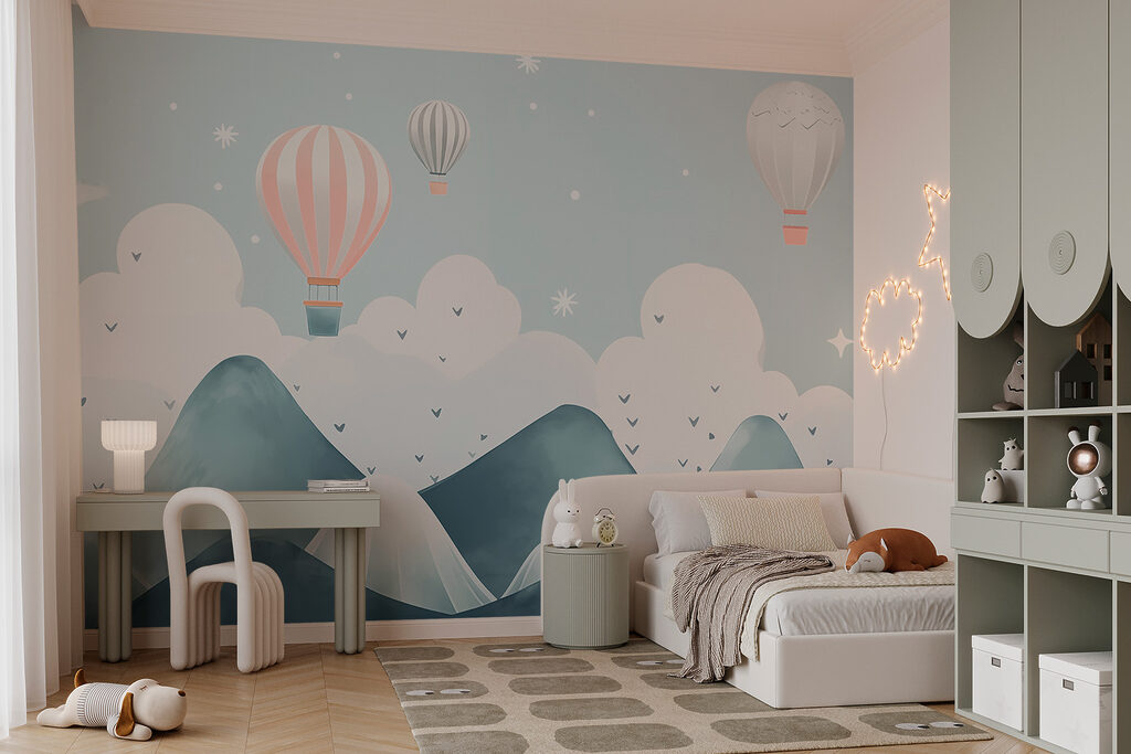 Baloane rotunde cu păsări într-un interior