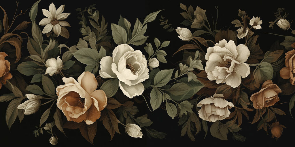 Flori vechi pe negru — design complet