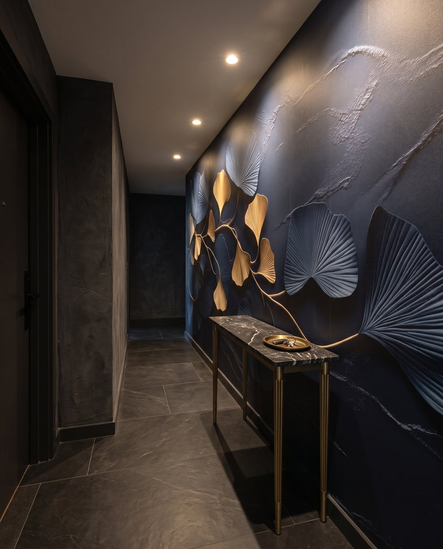 Evantaie aurii pe albastru-noapte — interior 5