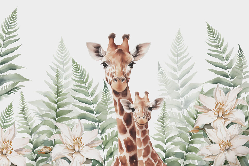 Două girafe printre ferigi — design complet