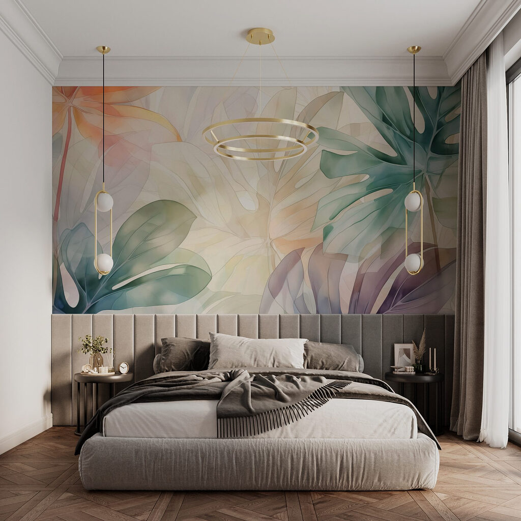 Frunze tropicale în pastel într-un interior