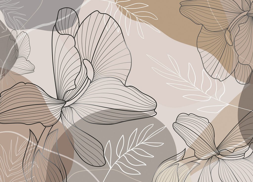 Contururi florale pe gri-bej — design complet